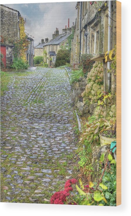 Yorkshire Wood Print featuring the photograph Yorkshire Dales Cobbled Street by David Birchall