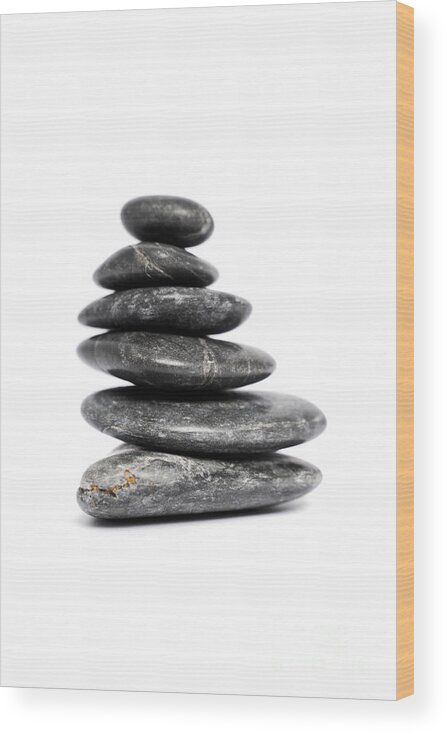 Zen Wood Print featuring the photograph Zen stones stacked on top of each other by Mendelex Photography