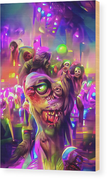 Zombie Wood Print featuring the digital art Zombie Disco 01 by Matthias Hauser