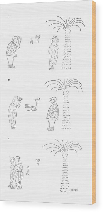Saul Steinberg 96344 Steinbergattny   (man And Woman Wood Print featuring the drawing New Yorker January 26th, 1952 #1 by Saul Steinberg