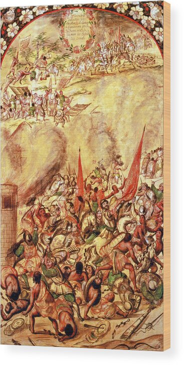 Exploration Wood Print featuring the painting Spanish Conquest Of Mexico, La Noche #1 by Science Source