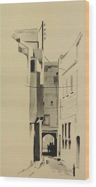 Syria Wood Print featuring the painting Aleppo Old City Alleyway 2 by Mamoun Sakkal