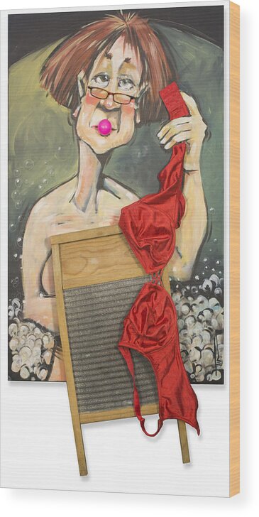Washing Wood Print featuring the painting Bubbles Aka Washboard Abs by Tim Nyberg