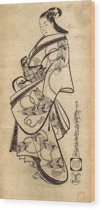 Kaigetsudo Doshin Wood Print featuring the drawing Courtesan for the Ninth Month by Kaigetsudo Doshin
