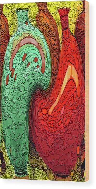 Multicolored Wood Print featuring the digital art Dancing Vases by Ben and Raisa Gertsberg