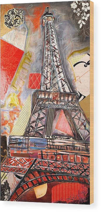 Colorful Wood Print featuring the mixed media Eiffel Tower by Katia Von Kral