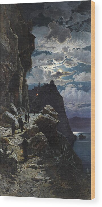 Hermann Corrodi Wood Print featuring the painting Passage of the monks to Mount Athos monastery by Celestial Images
