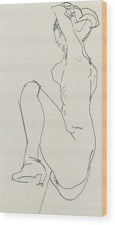 Egon Schiele Wood Print featuring the drawing Prostrate female nude by Egon Schiele