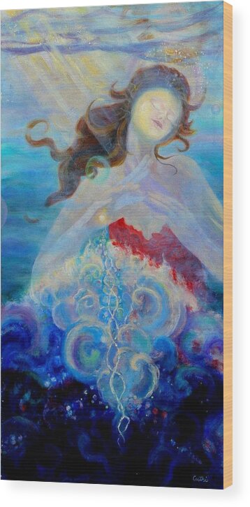 Sea Wood Print featuring the painting Sea of the Soul Figure detail by Anne Cameron Cutri