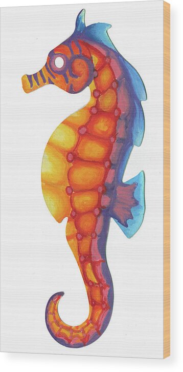 Sea Wood Print featuring the painting Seahorse by Adam Johnson
