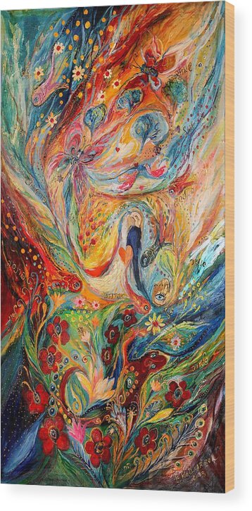 Original Wood Print featuring the painting The Angels On Wedding Triptych - Center by Elena Kotliarker