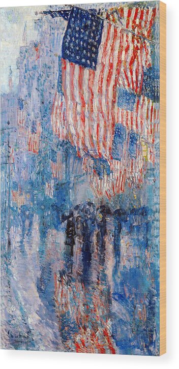 Frederick Childe Hassam Wood Print featuring the digital art The Avenue In The Rain by Frederick Childe Hassam