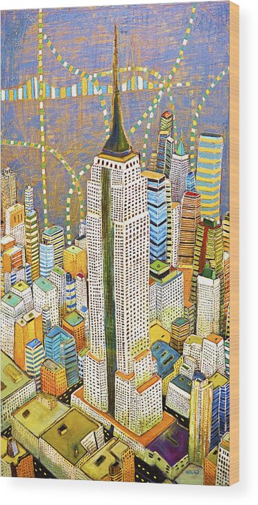 Nyc Wood Print featuring the painting The Empire of Manhattan by Habib Ayat
