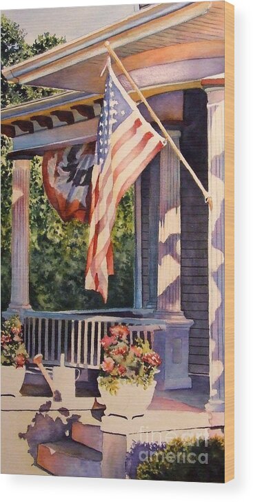 Historic Home Wood Print featuring the painting Hot August Night #1 by Greg and Linda Halom