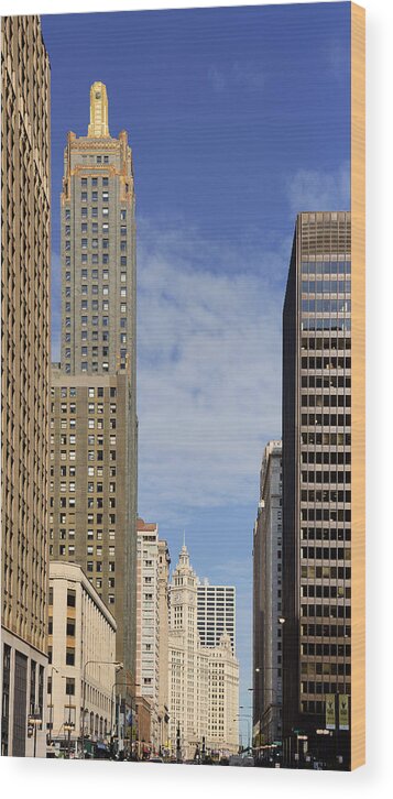 Carbide Wood Print featuring the photograph Carbide and Carbon and Wrigley Building - Two Chicago Classics by Alexandra Till