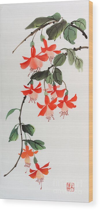 Flower Wood Print featuring the painting Fuschia by Yolanda Koh