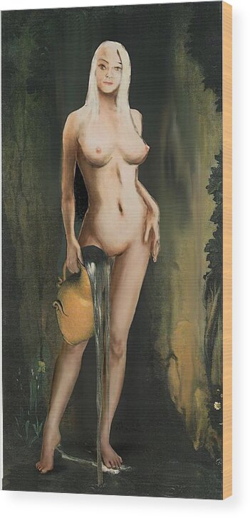 Original Wood Print featuring the painting Traditional Modern Female Nude Standing by G Linsenmayer
