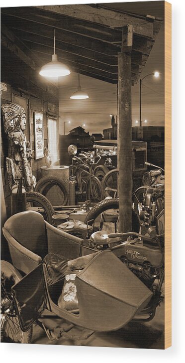 Motorcycle Shop Wood Print featuring the photograph The Motorcycle Shop by Mike McGlothlen