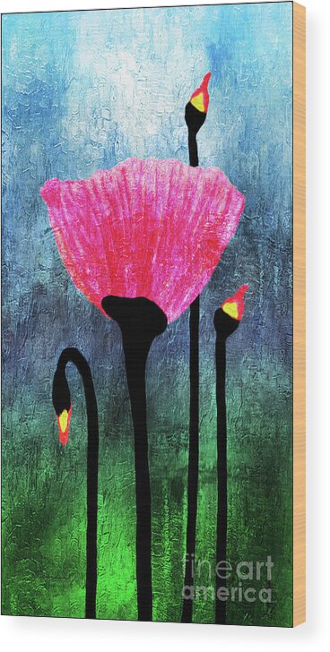 Acrylic Wood Print featuring the painting 32a Expressive Floral Poppies Painting Digital Art by Ricardos Creations