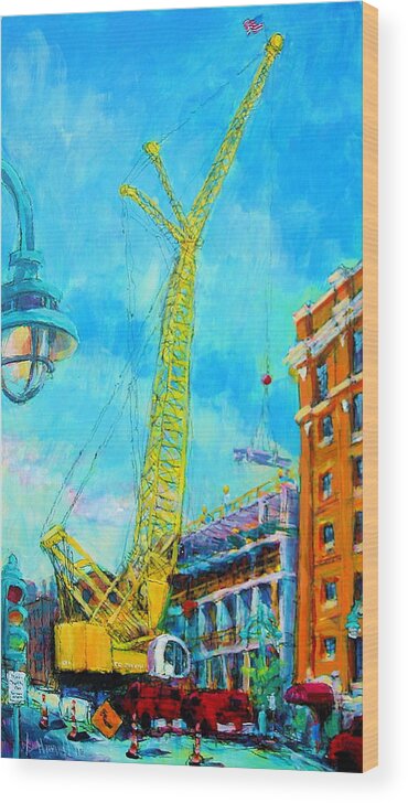 Cityscape Wood Print featuring the painting Big Yellow by Les Leffingwell