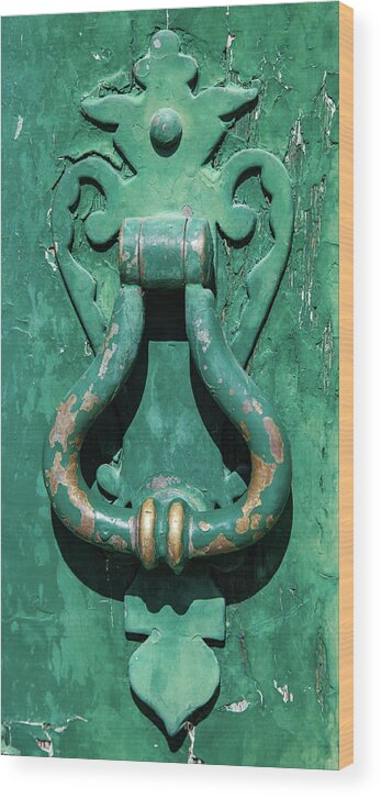 Green Wood Print featuring the photograph Brass Door Handle by David Letts