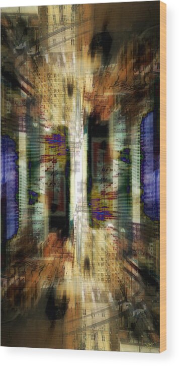 Abstract Wood Print featuring the digital art Cityscape by Kenneth Armand Johnson