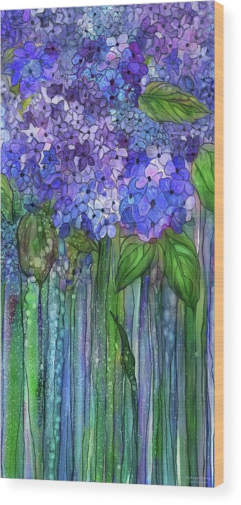 Carol Cavalaris Wood Print featuring the mixed media Hydrangea Bloomies 2 - Blue by Carol Cavalaris