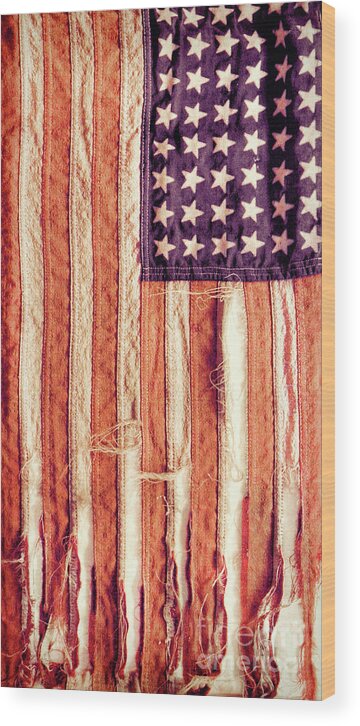American Wood Print featuring the photograph Ragged American Flag by Jill Battaglia
