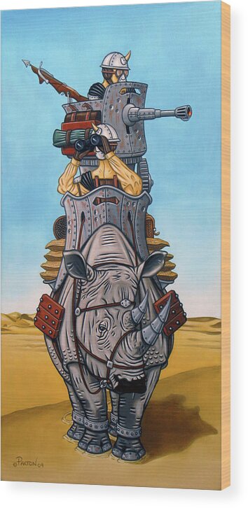  Wood Print featuring the painting Rhinoceros Riders by Paxton Mobley
