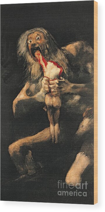 Saturn Wood Print featuring the painting Saturn Devouring one of his Children by Goya