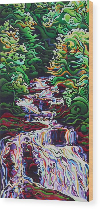 Waterfall Wood Print featuring the painting Spring Cascade by Amy Ferrari