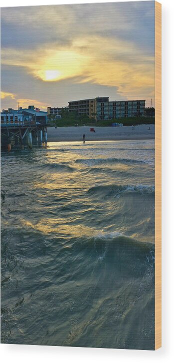 Cocoa Beach Wood Print featuring the photograph Sunset Surf by Lynn Hansen