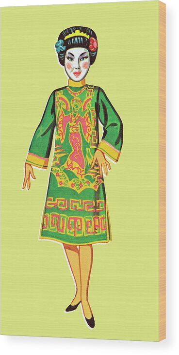 Apparel Wood Print featuring the drawing Asian woman #26 by CSA Images