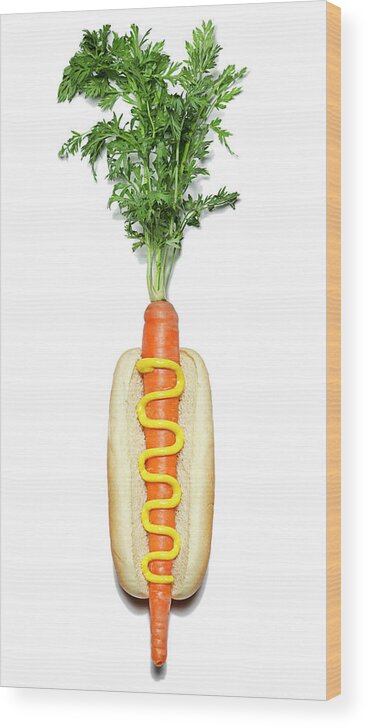 Unhealthy Eating Wood Print featuring the photograph Carrot Dog by David Crockett