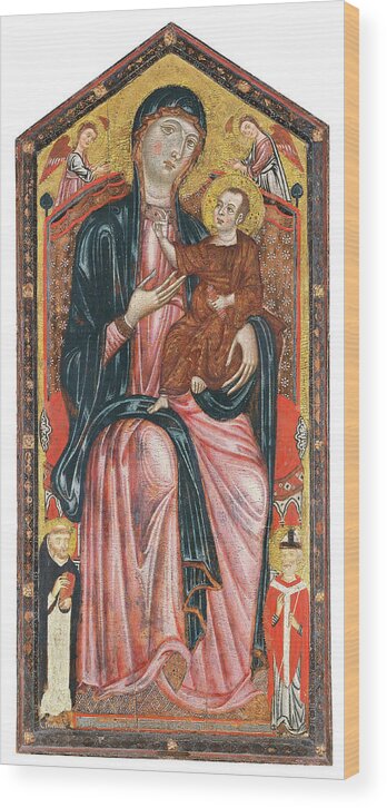 Master Of The Magdalen Wood Print featuring the painting Master of the Magdalen -Active in Florence ca. 1265 and 1290-. The Virgin and Child enthroned wit... by Master of the Magdalen -fl c 1265-c 1290-