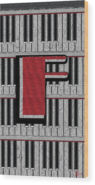 Piano Wood Print featuring the drawing Piano Deco Monogram F by Cecely Bloom