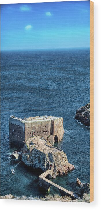 Ocean Wood Print featuring the photograph The Fort alone in the deepest blue by Micah Offman