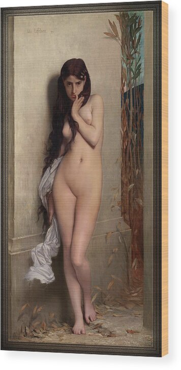 The Grasshopper Wood Print featuring the painting The Grasshopper by Jules Joseph Lefebvre by Rolando Burbon