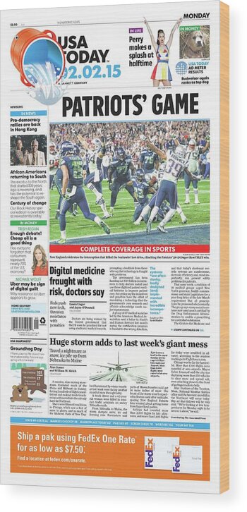 Usa Today Wood Print featuring the digital art 2015 Patriots vs. Seahawks USA TODAY COVER by Gannett
