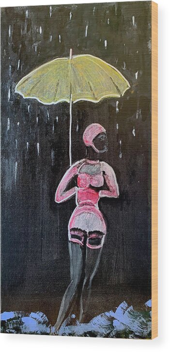 Swimmer Wood Print featuring the painting Bathing in the Rain by Leslie Porter