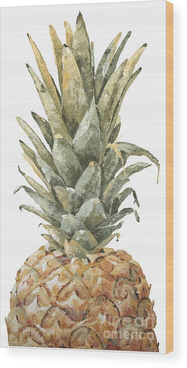 Pineapple Wood Print featuring the painting Golden Crown - Pineapple No Background by Annie Troe