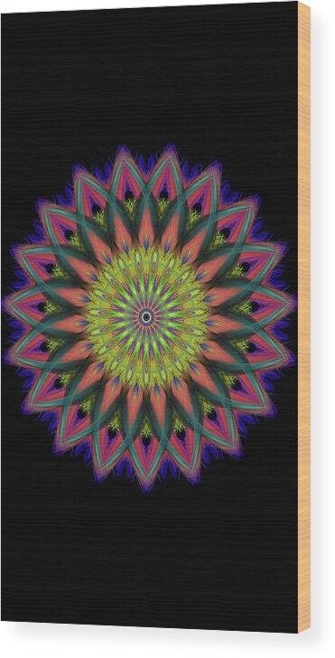 This Stunning Mandala Is Inspired By The Traditional Indian Spiritual Symbols Of The Cosmos. It Features A Grand Lotus Flower As The Center Which Is Surrounded By A Vibrant Array Of Colors And Geometric Shapes. The Design Also Contains A Pattern Of Eight-pointed Stars Which Is Believed To Symbolize The Infinite Nature Of The Divine Spirit. The Overall Effect Is One Of Mesmerizingly Beautiful And Powerful Spiritual Artwork That Is Sure To Bring Peace And Tranquility To Any Space. Wood Print featuring the digital art Kosmic Indian Spirit Mandala by Michael Canteen