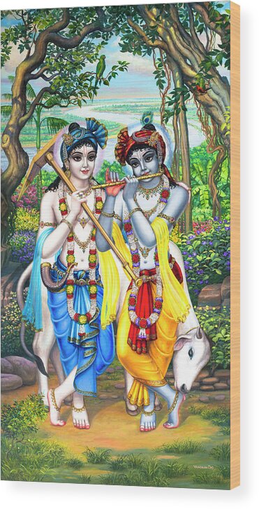 Krishna Wood Print featuring the painting Krishna and Balaram by Vrindavan Das