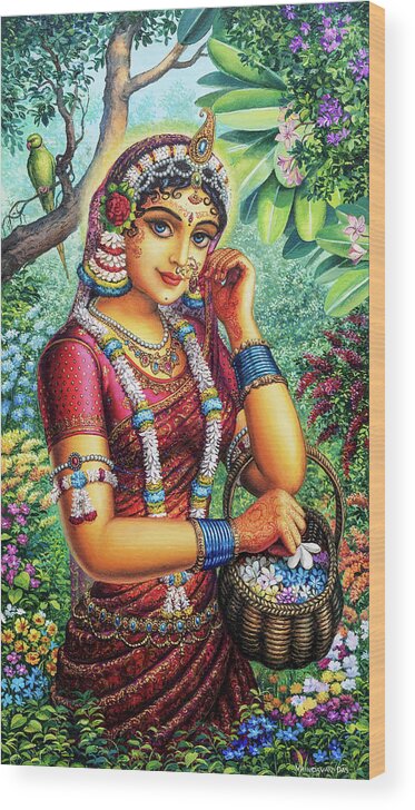 Krishna Wood Print featuring the painting Radharani in garden by Vrindavan Das