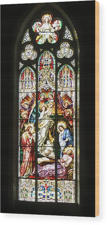 St. Joseph Oratory Wood Print featuring the photograph St. Joseph Oratory Stained Glass Window by Stoneworks Imagery