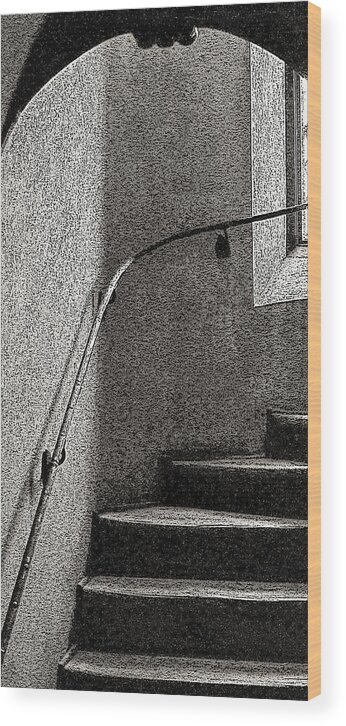 Stairs Indoor Window B&w Wood Print featuring the photograph Stairs Indoors2 by John Linnemeyer