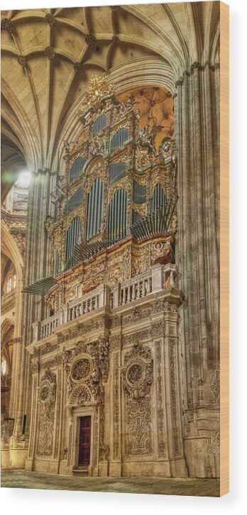 Pipe Wood Print featuring the photograph The giant pipe organ of the Salamanca Cathedral by Micah Offman