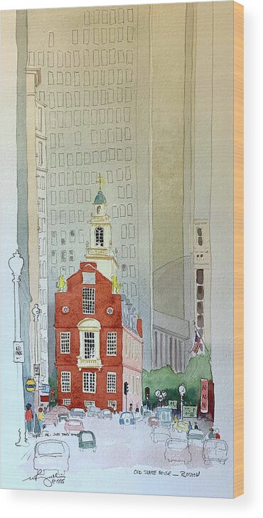 Architecture Wood Print featuring the painting The State House by William Renzulli