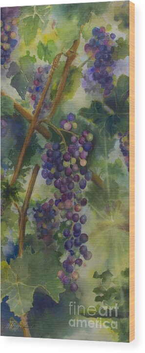 Vineyard Wood Print featuring the painting Baby Cabernets II  triptych by Maria Hunt