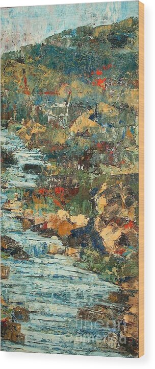 Landscape Wood Print featuring the painting Hilly Stream - SOLD by Judith Espinoza